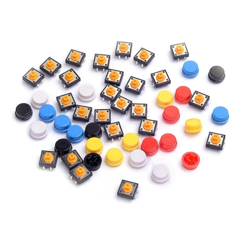 Cylewet سويتش زر ضغط لمسة تاكتيل Cylewet 25 قطعة 12x12x7.3 مم مع 4 دبابيس SMD PCB مع غطاء لأردوينو (عبوة من 25) - Image 5